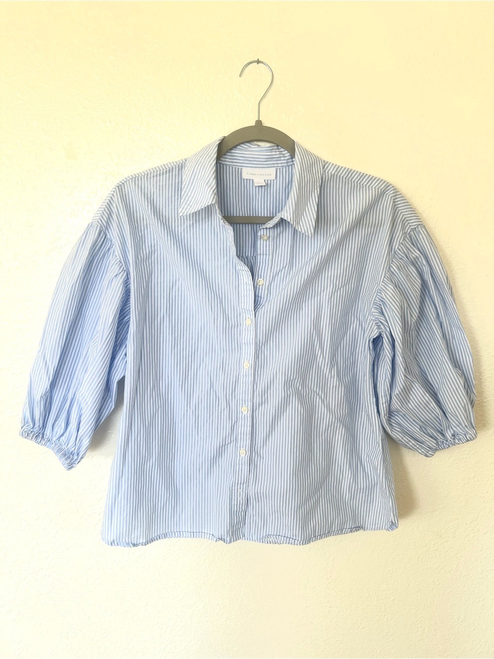 Blue Striped Puff Sleeve Shirt PS